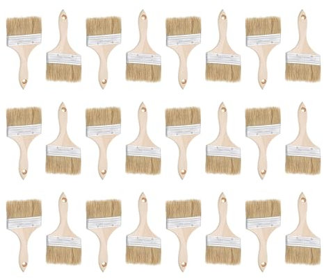 sourcing map 24Pcs Paint Brush 4 Width Natural Bristle Chip Painting Brushes Flat Art Brushes with Wood Handle for Wall, Cabinets, Fences