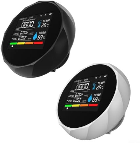 Détecteur de dioxyde de carbone connecté avec 6 paramètres dont la température et l'humidité (Noir)