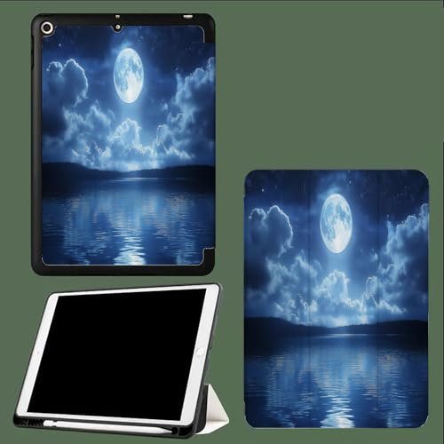 Nachtansicht Hülle für iPad Pro 11 2024 (M4 5. Generation) mit Stifthalter, Flexible TPU Rückseite Schutzhülle Case mit 11 Zoll iPad Pro 2024,Auto Schlafen/Wachen Mond See