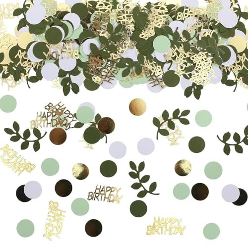 Konfetti Geburtstag Happy Birthday Deko, Tischdeko Geburtstag Gold Grün, Streudeko Geburtstage, Luftschlangen Geburtstage, Konfetti Geburtstagsdeko für Tisch, Taufe, Partys