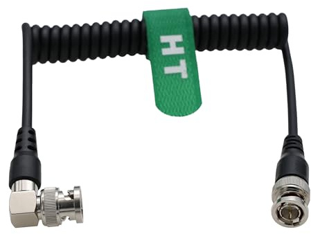 HangTon 3G HD SDI BNC Coiled Cable for Atomos SmallHD Blackmagic Video Assist Teradek Hollyland Feelworld Portkeys Monitor Sony ALEXA Camera Transmission, Right Angle Straight BNC