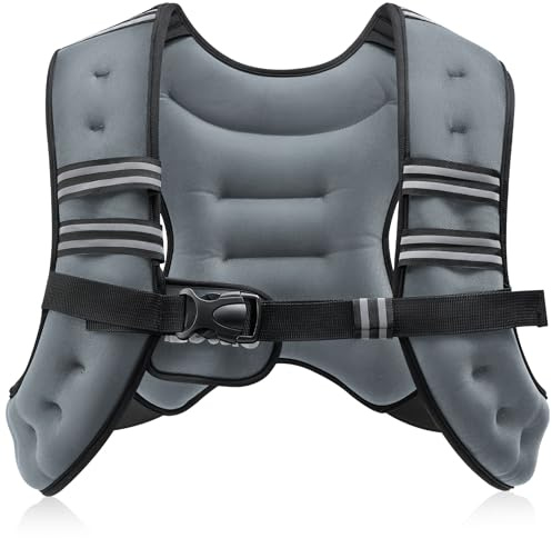 ZELUS Weighted Vest, 3.6kg Weight Vest for Men and Women, Body Weight Vest with Reflective Stripe & Armband Pouch for Home Gym Strength Training Weight Loss Workout, Grey