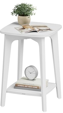 VASAGLE Side Table, Small Square End Table with Lower Shelf, Nightstand for Small Spaces, Living Room, Bedroom, Cloud White LET236W01