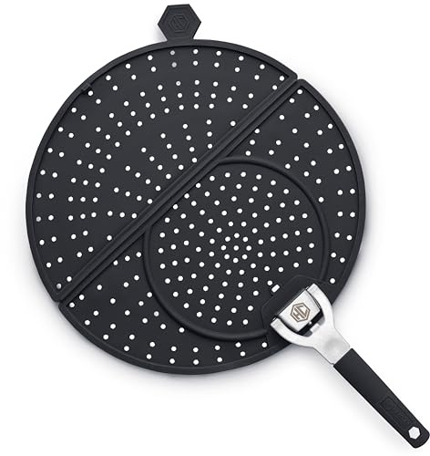 HexClad Folding Grease Splatter Screen for Frying, Up to 12 Pans | Folding Design, Heat-Safe to 480°F, Stay-Cool Locking Handle, Silicone and Stainless Steel, Dishwasher-Safe