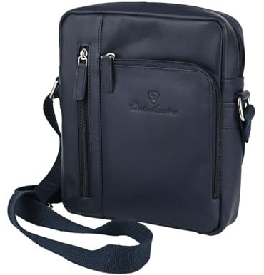 Conte Massimo Herren Leder-Umhängetasche mit Verstellbarem Schultergurt, Mehrere Taschen, Echtleder