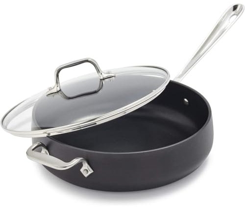 Sartén antiadherente anodizada dura de 4 cuartos, apta para horno de inducción, apta para asador, ollas y sartenes de 500 °F, color negro
