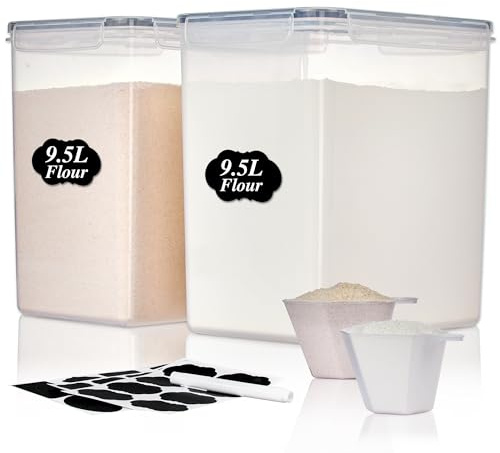 Vtopmart 2 Pack 9.5L Airtight Food Storage Containers, Kitchen and Pantry Organisation, BPA-Free Plastic Container for Flour, Sugar and Spaghetti, 9.5L*2