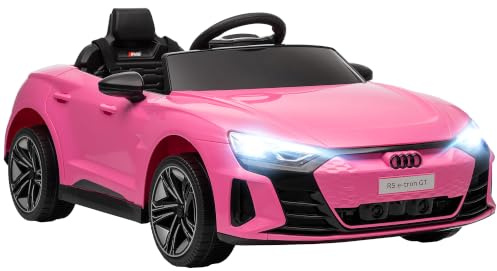 HOMCOM Coche Eléctrico para Niños Audi RS e-Tron GT de +3 Años 12V Rosa | Coche de Batería, Mando a Distancia, Faros LED, Bocina, Música USB, Apertura de Puerta, 3-5 km/h