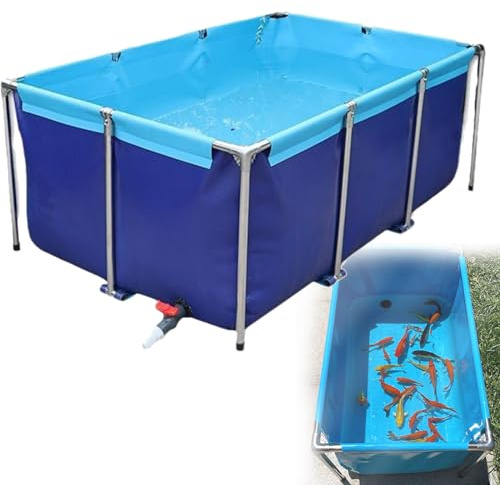 Depósito de agua plegable de PVC con marco de acero, estanque elevado para peces koi y peces coloridos, válvula de drenaje para piscina de almacenamiento (120 x 80 x 60 cm), portátil, fácil