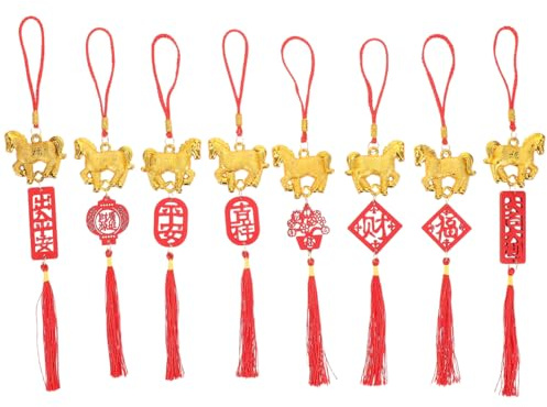 BESTYASH Frühlingsfestornament Pferdeanhänger Aus Holz Anhänger Zum Chinesischen Neujahr Hängendes Ornament Für Bonsai Innen- Und Außenbereich Chinesische Frühlingsfestdekorationen 8 Stück