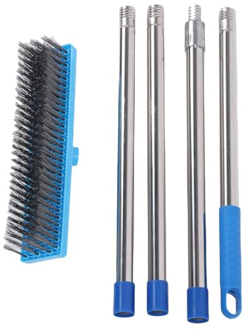 Fafeicy 30 Cm in Acciaio Resistente in Acciaio con Scopa in Acciaio Inossidabile Manico Telescopico Spazzolino Strumento di Pulizia Esterna per Patios Mazzi Giardini (160 cm)