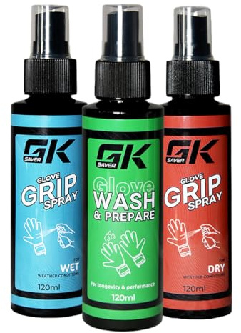 Torwarthandschuh-Pflege 3er Pack - Wash & Prepare, Dry Weather Grip Spray, Wet Weather Grip Spray | Allwetter-Handschuh-Reinigungsset