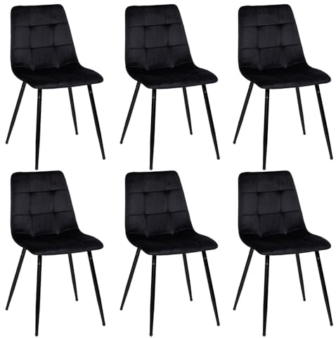 EGGREE Esszimmerstühle 6er Set Samt Esszimmerstuhl Essstühle mit Gepolsterte Moderner Design Küchenstühle, Stühle für Esszimmer Wohnzimmer Schlafzimmer, Metallbeinen Tragkraft 150 kg, Schwarz