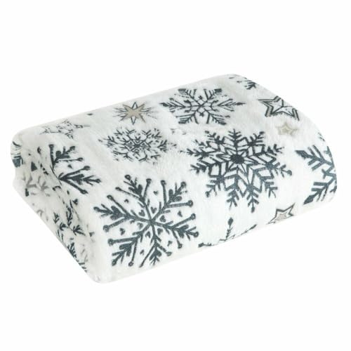 Eurofirany Weihnachtsdecke 150x200 cm weiß grau Kuscheldecke Wohndecke Sofadecke Tagesdecke Decke Sterne Sternenmuster Warm Gemütlich Winter Wohnzimmer Schlafzimmer