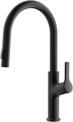 CECIPA Rubinetto Cucina Nero, Arco Alto Miscelatore con Doccetta Estraibile | Miscelatore Cucina con 2 Getto, Girevole a 360°, a Leva Singola, in Lega Zinco, Nero Opaco