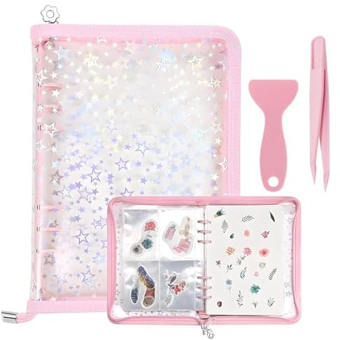 COGVOHY A5 Aufkleber Sammelalbum, Rosa Sticker-Aufbewahrungs-Organizer, Wiederverwendbares Aufkleberbuch mit Reißverschluss, Sticker-Sammelordner mit scrapbook zubehör