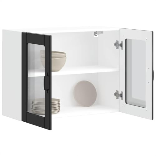 MNISDFL Küchen-Hängeschrank mit Glastür Lucca Schwarz Holzwerkstoff - Wandmontage Schrank mit Stauraum für Töpfe und Geschirr - Langlebiges Küchenmöbel