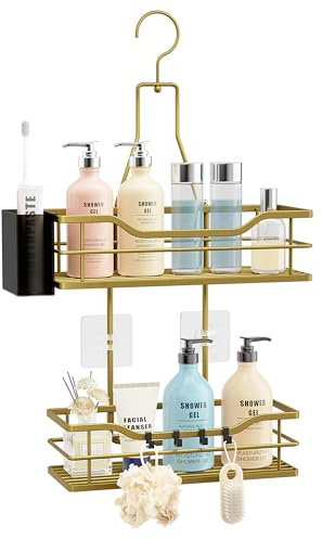 HapiRm Duschablage zum Hängen - Duschregal Hängend 360° Verstellbarer Haken | Duschregal zum Hängen für das Badezimmer mit 4 Haken, Duschkorb zum Hängend für Shampoo, Spülung & Aufbewahrung