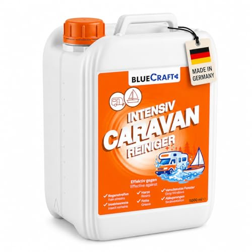 Bluecraft Wohnmobil & Wohnwagen Caravan Reiniger 5L Konzentrat für Aussen | Entfernt effektiv & mühelos Regenstreifen, Harz, Insektenreste & Straßenschmutz mit hoher Ergiebigkeit - Made in Germany