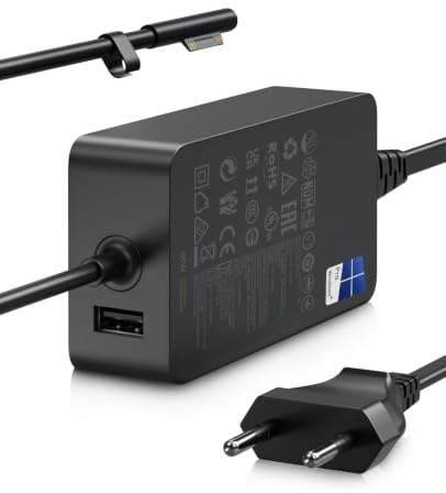 Surface Ladekabel 65W Microsoft Ladegerät für Surface Pro/Laptop/Go/Book | 65W Netzteil für Surface Pro 11/10/9/8/7+/7/6/5/4/3/X, Surface Laptop 7/6/5/4/3/2, Go 4/3/2 Book 3/2/1, mit USB-Port LED 10FT