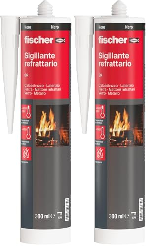 Fischer Sigillante Refrattario SR Nero, Fino a 1200° (1500° Picco), Resistente alle Alte Temperature e al Calore, per Giunti all'Interno di Caminetti, Barbecue, Stufe, Forni, Caldaie, 544448