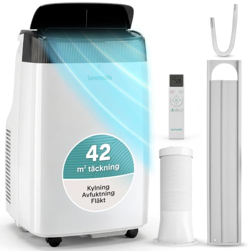 SereneLife Climatiseur mobile avec tuyau d'évacuation 9000BTU, Wi-Fi, refroidissement 3 en 1, déshumidificateur et ventilateur, minuterie, écran numérique et télécommande, kit de fenêtre inclus