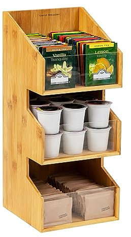 Mind Reader Bali Collection, 3-Compartment, 3-Tier Bamboo Condiment Storage, Countertop Organizer, 6.5 L x 6.5 W x 15 H, Brown