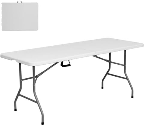 LOLAhome Mesa Plegable, de Acero Anticorrosión y HDPE (De 180x70x74 cm) | Resistente, fácil Transporte, fácil Montaje | Ideal Acampadas, Picnic, Catering, Jardín, Terraza