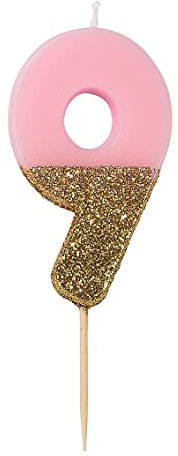 Talking Tables Premium-Qualität Rosa Zahlenkerze Nummer 9 Neun Geburtstagskerze Geburtstag Tortenaufsatz Dekoration, Wachs, Glitzer, Höhe 8 cm funkelnd schön