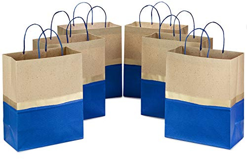 Hallmark 5EGB6399 Große Geschenktüte mit steifem Griff, Blau, 6 Stück Geschenktasche, Papier
