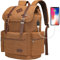 MODOKER Mochila de lona vintage para hombre, mujer, mochila de viaje para computadora portátil y tableta de 17/15,6 pulgadas, mochila grande con puerto de carga USB, marrón