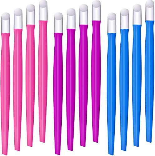 12 Pieces Plastic Cuticle Pusher Nail Art Tools Rubber Tipped Nail Cleaning Stick Manicure Pushing Stick for Home Nail Salon