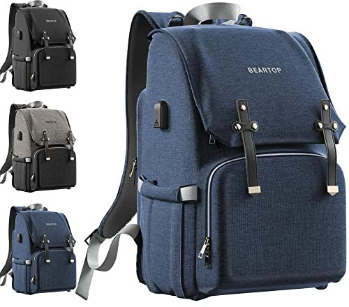 BEARTOP Großer Wickeltaschen-Rucksack inklusive Wickelunterlage - Mit Stauraum & Taschen - Nass- & Isolierfach