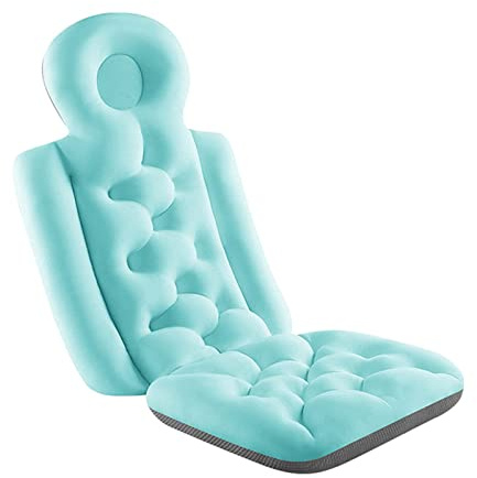 U/ D Full Body Bath Tub Pillow & Non-Slip Spa Bathtub Mat Mattress Pad with Super Thick Breathable Mesh Layers Great Back Support for Men Women (Bule 2)