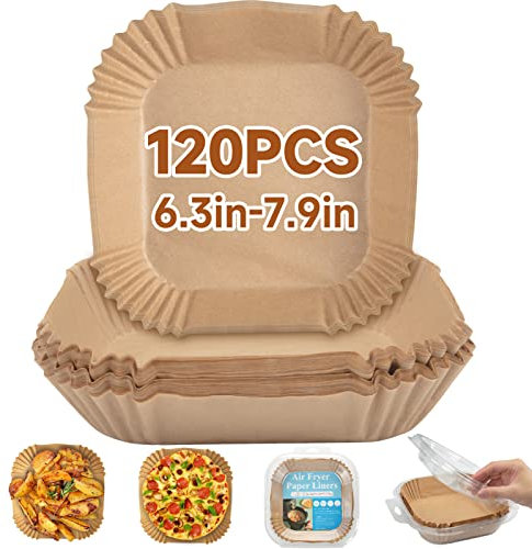120PCS Air Fryer Liners, HAUSPROFI 6.3 inch Square Air Fryer Disposable Paper Liners, Non-Stick Baking Paper for Air Fryer, Food Grade Parchment Compatible with COSORI, Ninja, Tower Air Fryer