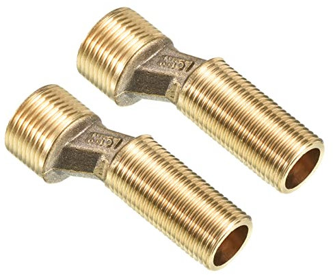 PATIKIL G1/2 to G3/4 Male Thread Claw Foot Bathtub Adapter, 2 Pack 75mm Length Brass Faucet Eccentric Swing Arm Wall Mount Replacement, Yellow