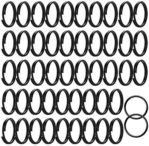 Lot de 50 porte-clés ronds en métal de 10 mm - Noir - Anneaux ronds fendus à double boucle pour bricolage, artisanat, organisation de clés, noir, Medium