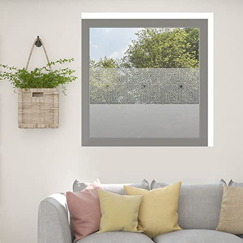 Kiwistar UG Glasdekorfolie - 60 cm lang - Ornament eckig Fensterfolie Sichtschutzfolie Milchglas selbstklebend für Bad Dusche Badfenster Blickdicht Büro Terasse Klebefolie