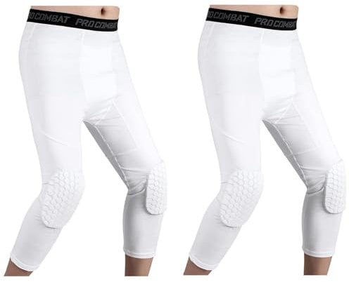 Pantalones De Baloncesto con Rodilleras, Pantalones De Baloncesto para Hombre con Rodilleras 3/4 Capri Medias De Compresión Acolchadas Leggings Sports Protector Gear (White,M)