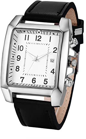 JewelryWe Herrenuhr Quadratische Uhren Herren Datum Kalender Analog Quarz Armbanduhr Klassische Rechteckige Beiläufige Uhr mit Leder Armband Schwarz