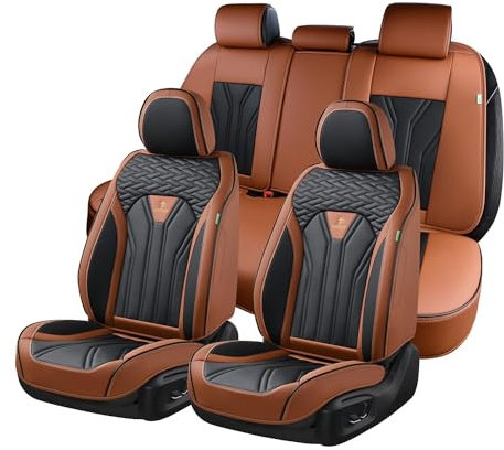 FLORICH Autositzbezüge Leder Vorder- und Rücksitzbezüge, 5 Stück, komplettes Set, universell passend für die meisten Autos, Limousinen, SUVs und LKWs, braun