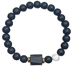 LUOKIFUR Schwarzes Turmalin-Armband für Herren, Geschenk für Freund, Kollegen, Vater, Ehemann (Black beads)