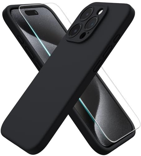 ACRONIX Compatible with iPhone 15 Pro Case 6.1,with 1 x Screen Protector, Silky-Soft Touch Liquid Silicone Shockproof Rubber Cases Comprehensive Protection Cover for iPhone 15 Pro-Black