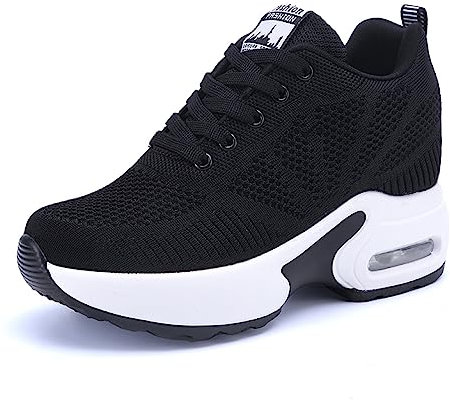 JAOOUU Zapatillas con Tacón de Cuña para Mujer Zapatillas Deportivas Transpirables Zapatos Ligeros Invisibles para Aumentar Estatura Negro 39EU