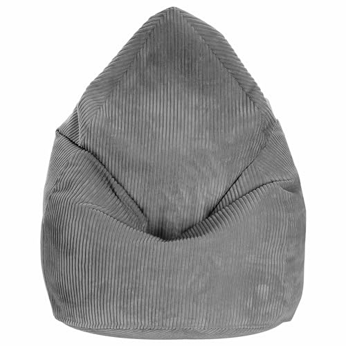 DreamRoots Sitzsack Erwachsene Cord 80x80x120 cm, Frost Gray | Bean Bag Chair, mit Füllung, Lehne & Bezug, Sitzsack für Teenager & Erwachsene, Sitzkissen Boden