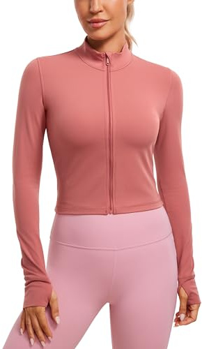 CRZ YOGA Butterluxe Cropped Sport Jacke | Extremweich, Slim Fit, Vollzip, Stehkragen, Daumenlöcher, für Damen