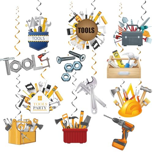 24 Pcs Werkzeuge Hängende Wirbel Werkzeuge Spiralen Decke Wirbel Dekorationen Werkzeuge Hängende Dekorationen für Werkzeuge Geburtstagsdekorationen Party Zubehör