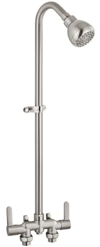 Aolemi Kit doccia per esterni, sistema di fissaggio doccia esterno con soffione ad alta pressione, rubinetto doccia esterna a doppia maniglia, doccia a vista, centro 80 cm, nichel spazzolato