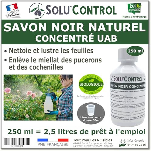 Savon Noir Naturel Concentré UAB Solu'Control, 250 ml, Nettoyant Feuilles et Enlève Miellat - pucerons - cochenilles