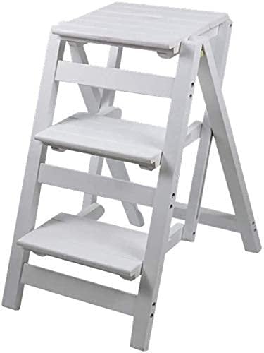 Step Stool 3 Steps Ladder Stool Multi-Function Folding Stair Chair Dual-Use Step Ladder Household Solid Wood Step Ladder Step Stool/White